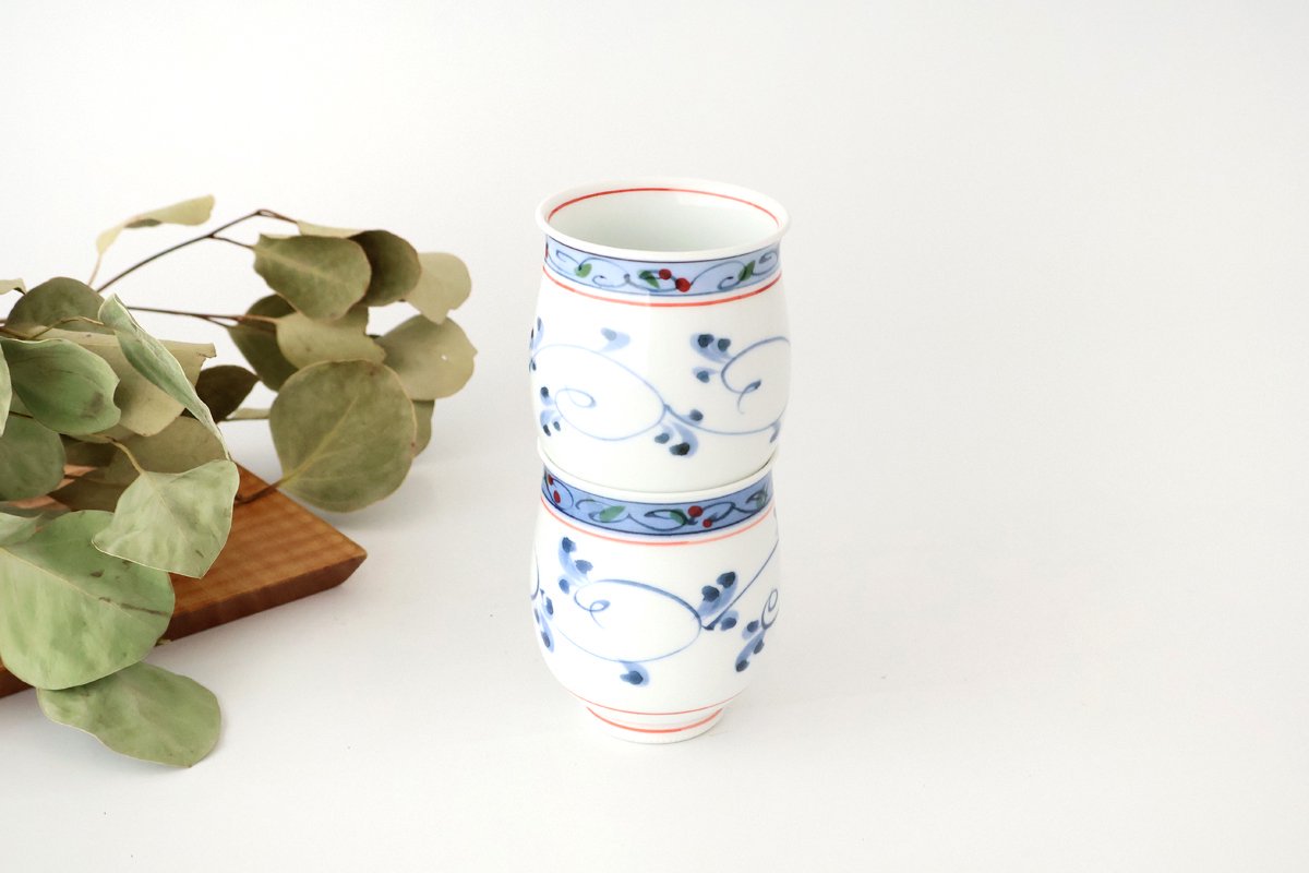 Japanese Cup Hand-drawn Arabesque Red | Yunomi Hasami Ware