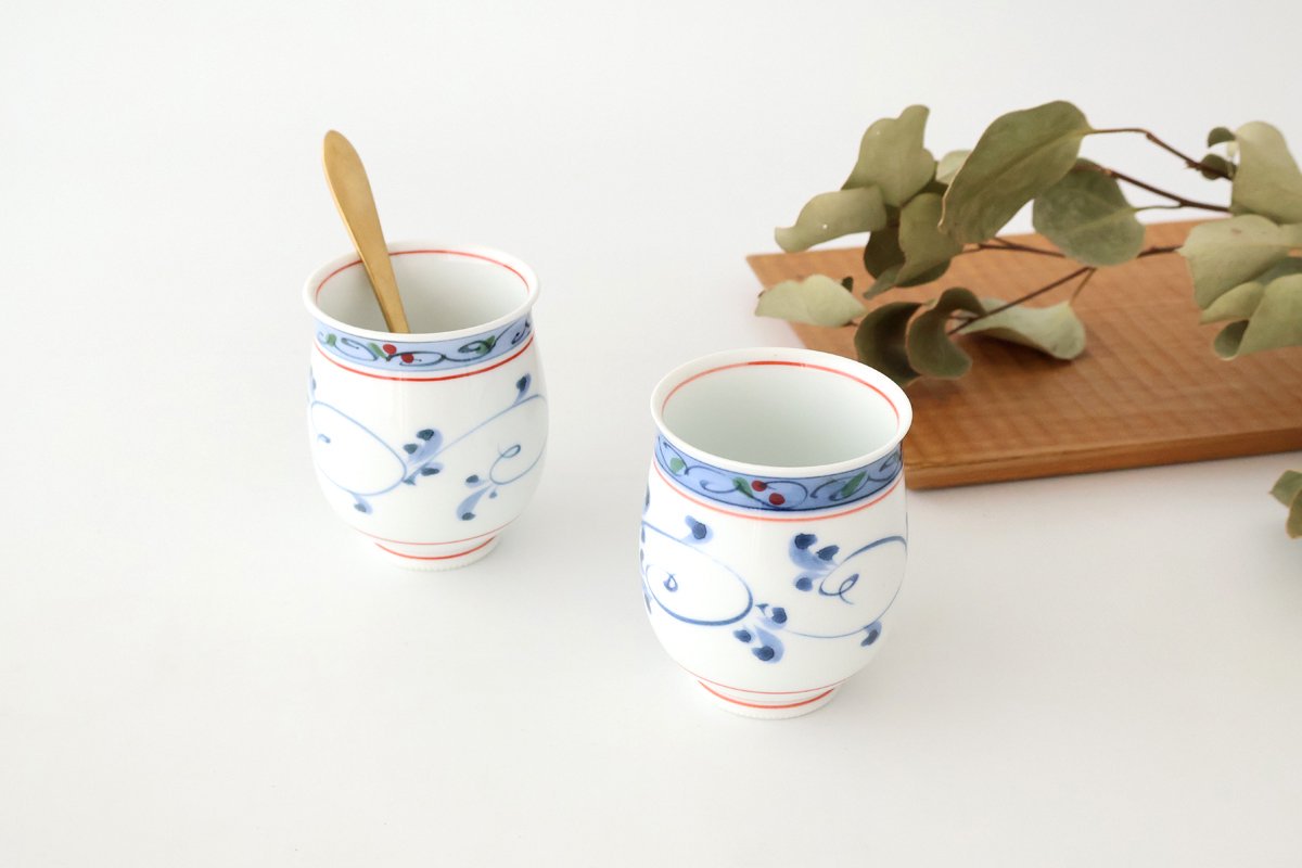 Japanese Cup Hand-drawn Arabesque Red | Yunomi Hasami Ware