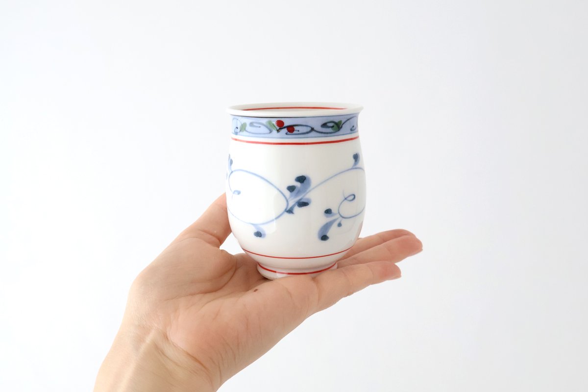 Japanese Cup Hand-drawn Arabesque Red | Yunomi Hasami Ware