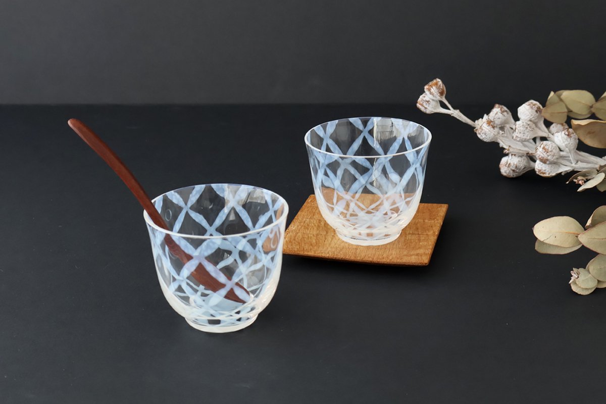 Hirota Glass Cold Tea Glass Lattice Pattern | Soba Choko