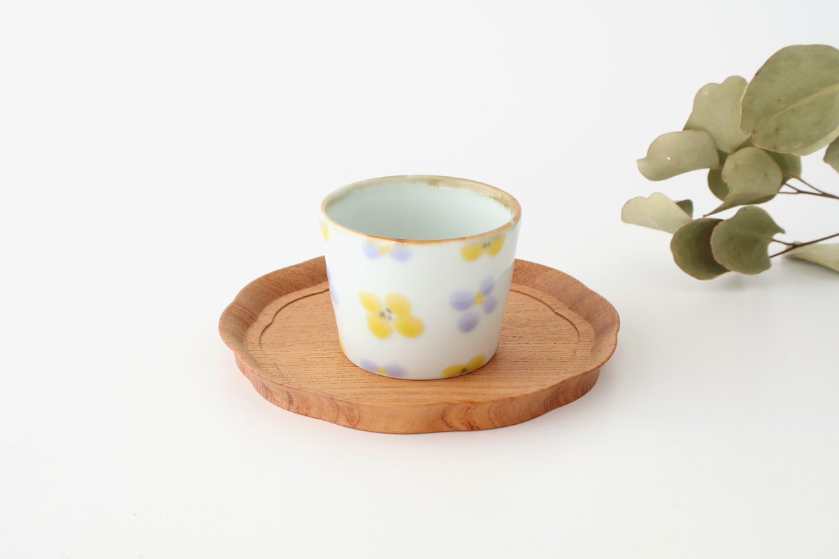 Soba Choko Yellow and Gray Flower | Free Cup Hasami Ware