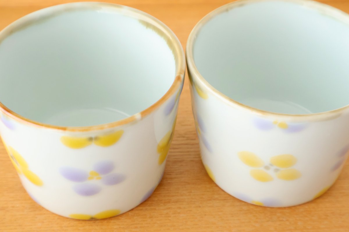 Soba Choko Yellow and Gray Flower | Free Cup Hasami Ware