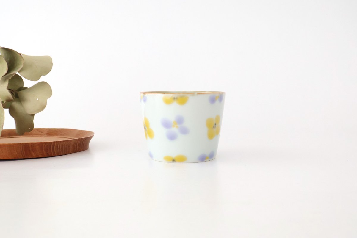 Soba Choko Yellow and Gray Flower | Free Cup Hasami Ware