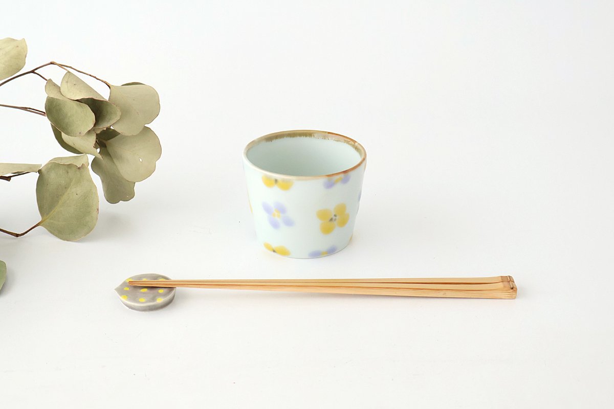 Soba Choko Yellow and Gray Flower | Free Cup Hasami Ware