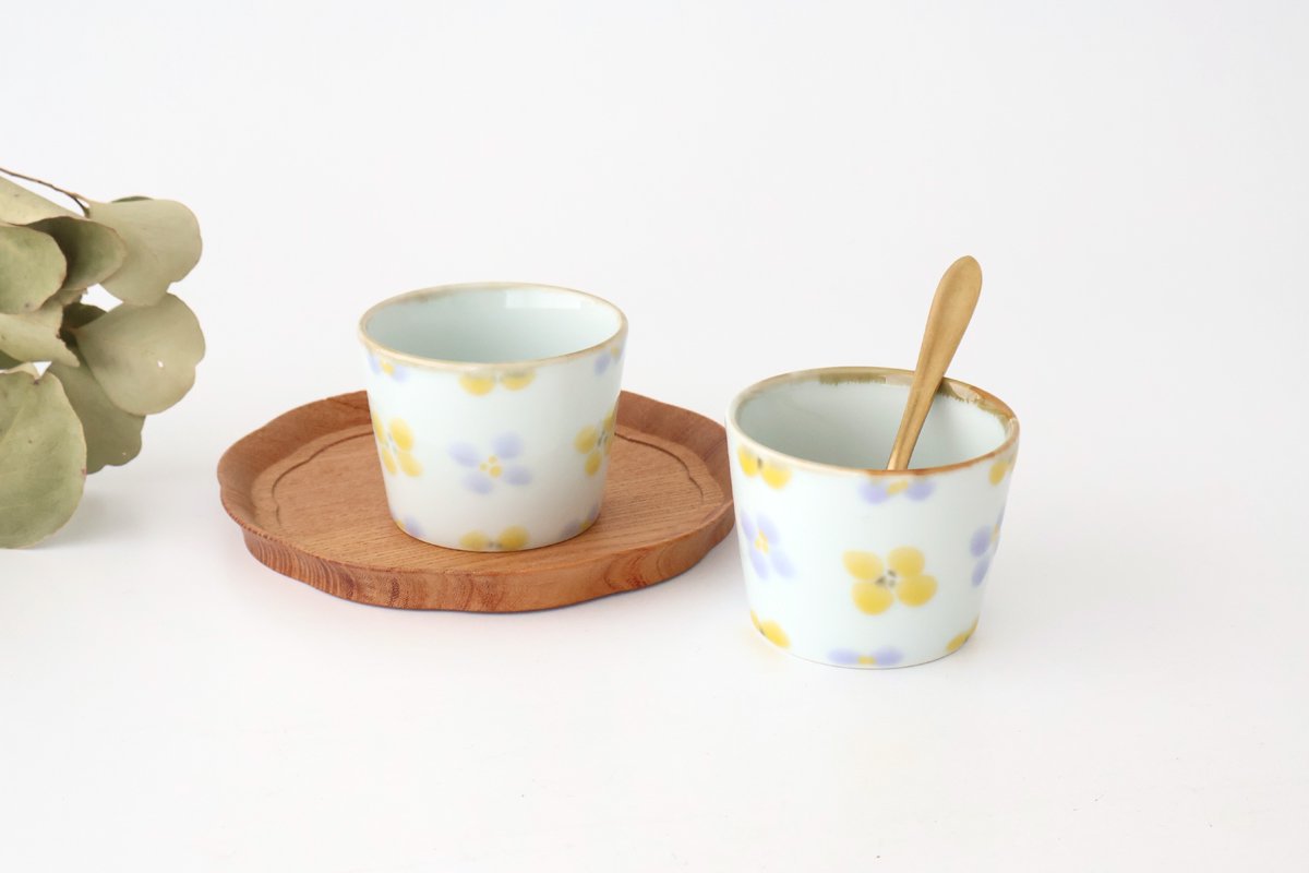 Soba Choko Yellow and Gray Flower | Free Cup Hasami Ware