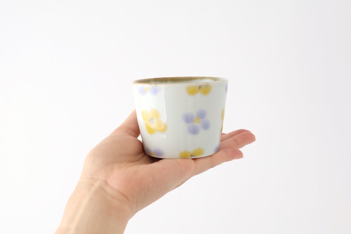 Soba Choko Yellow and Gray Flower | Free Cup Hasami Ware