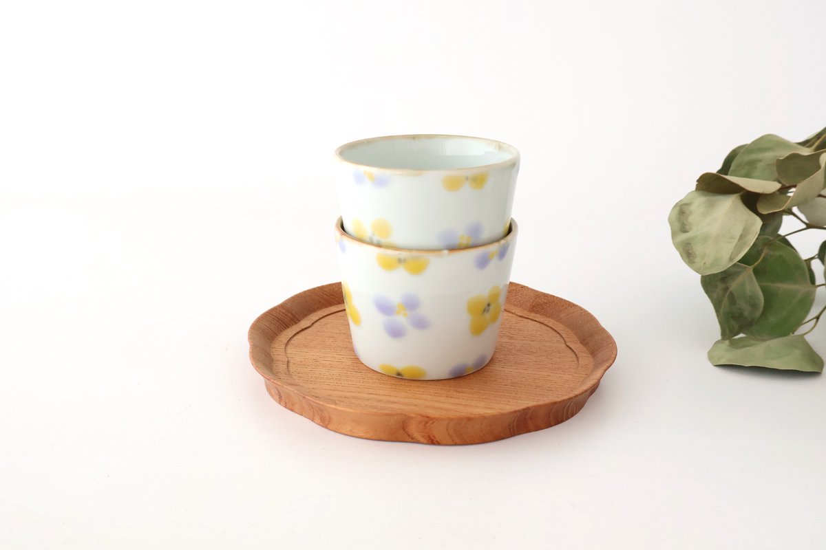 Soba Choko Yellow and Gray Flower | Free Cup Hasami Ware