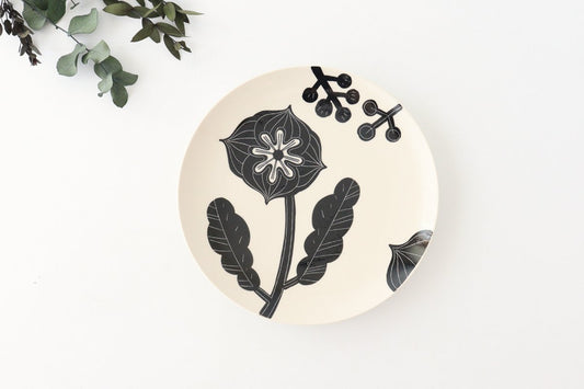 Fururu Rounbd Plate Black Flower M | Hasami Ware