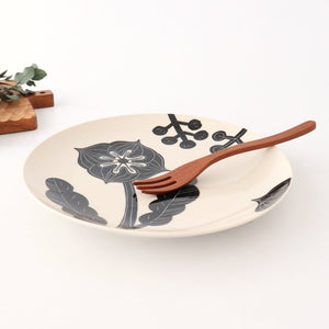 Fururu Rounbd Plate Black Flower M | Hasami Ware