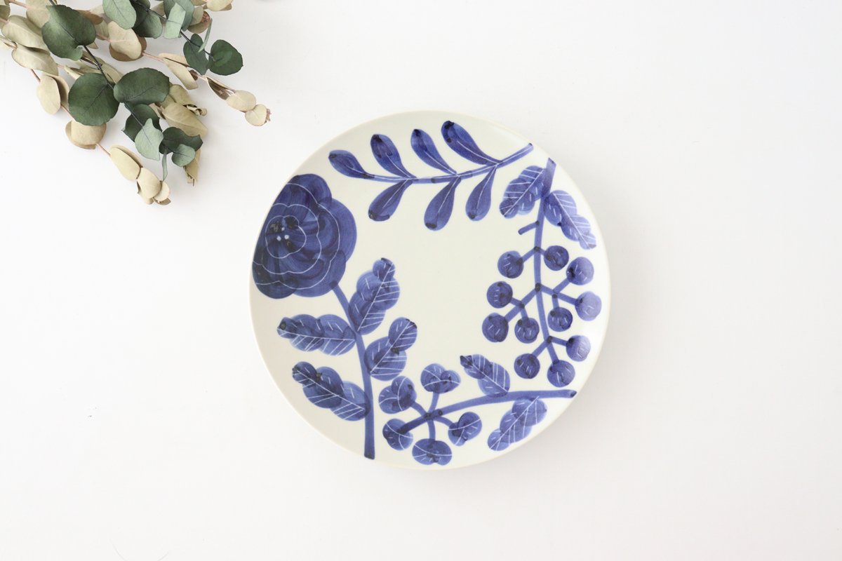 Fururu Rounbd Plate Blue Flower M | Hasami Ware