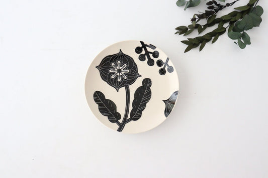 Fururu Rounbd Plate Black Flower S | Hasami Ware