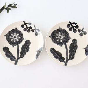 Fururu Rounbd Plate Black Flower S | Hasami Ware