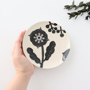 Fururu Rounbd Plate Black Flower S | Hasami Ware