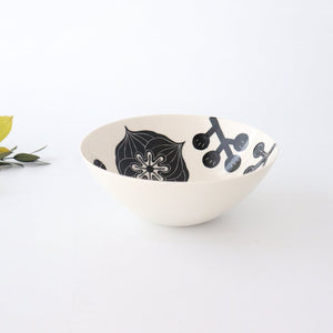 Fururu Rounbd Bowl Black Flower |  Serving Bowl Hasami Ware