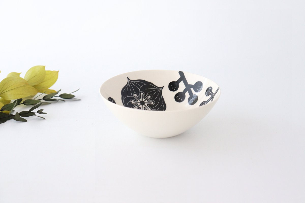 Fururu Rounbd Bowl Black Flower |  Serving Bowl Hasami Ware