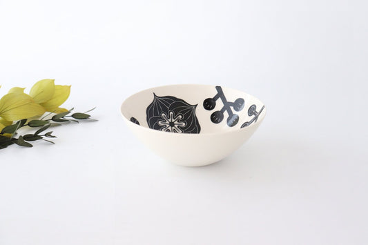 Fururu Rounbd Bowl Black Flower |  Serving Bowl Hasami Ware