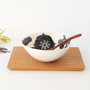 Fururu Rounbd Bowl Black Flower |  Serving Bowl Hasami Ware