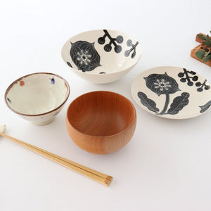 Fururu Rounbd Bowl Black Flower |  Serving Bowl Hasami Ware