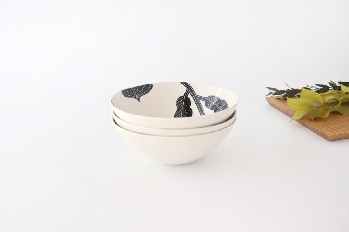 Fururu Rounbd Bowl Black Flower |  Serving Bowl Hasami Ware