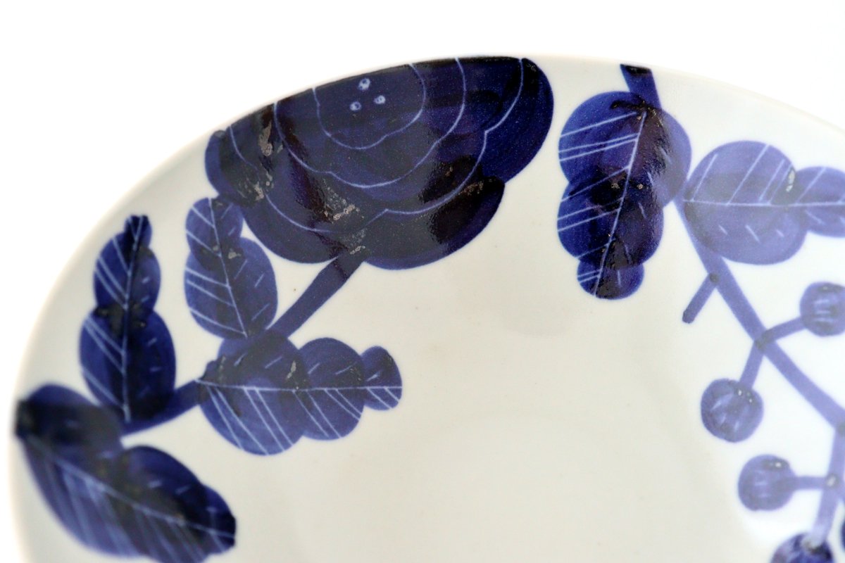 Fururu Rounbd Bowl Blue Flower |  Serving Bowl Hasami Ware