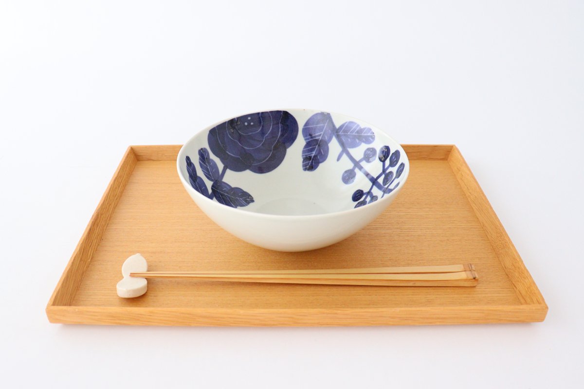 Fururu Rounbd Bowl Blue Flower |  Serving Bowl Hasami Ware