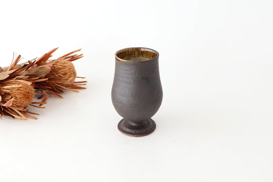 Kosendo Sake Cup Goblet Brown Tag | Shigaraki Ware