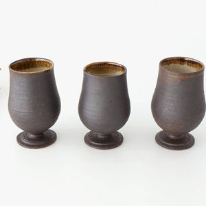 Kosendo Sake Cup Goblet Brown Tag | Shigaraki Ware