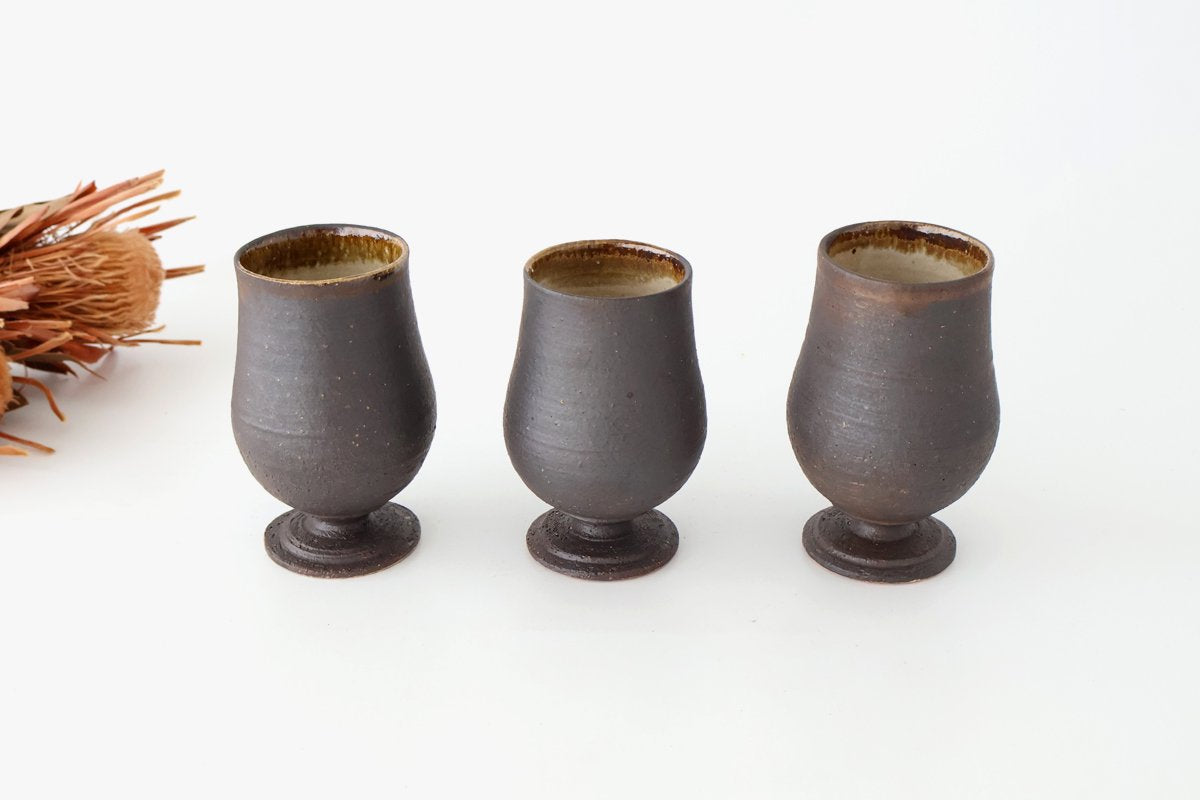 Kosendo Sake Cup Goblet Brown Tag | Shigaraki Ware