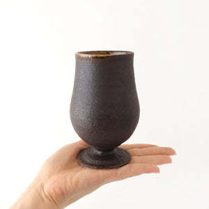 Kosendo Sake Cup Goblet Brown Tag | Shigaraki Ware