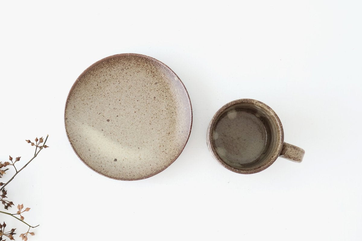 Cup and Saucer Ash Glaze Carving  | Shigaraki Ware