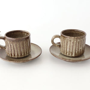 Cup and Saucer Ash Glaze Carving  | Shigaraki Ware