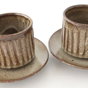 Cup and Saucer Ash Glaze Carving  | Shigaraki Ware