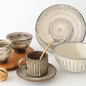 Cup and Saucer Ash Glaze Carving  | Shigaraki Ware