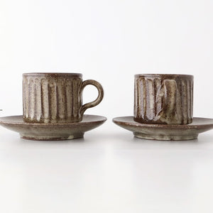 Cup and Saucer Ash Glaze Carving  | Shigaraki Ware