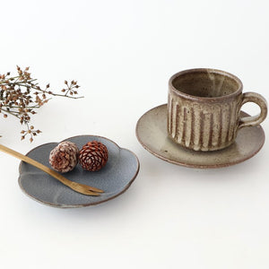 Cup and Saucer Ash Glaze Carving  | Shigaraki Ware