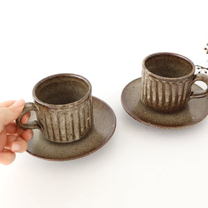 Cup and Saucer Ash Glaze Carving  | Shigaraki Ware