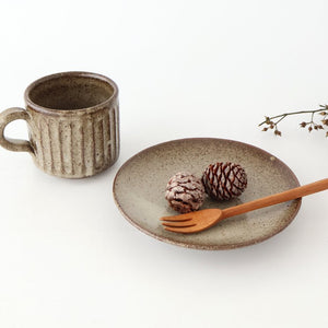 Cup and Saucer Ash Glaze Carving  | Shigaraki Ware