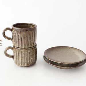 Cup and Saucer Ash Glaze Carving  | Shigaraki Ware