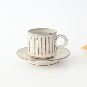 Cup and Saucer White Glaze Carving  | Shigaraki Ware