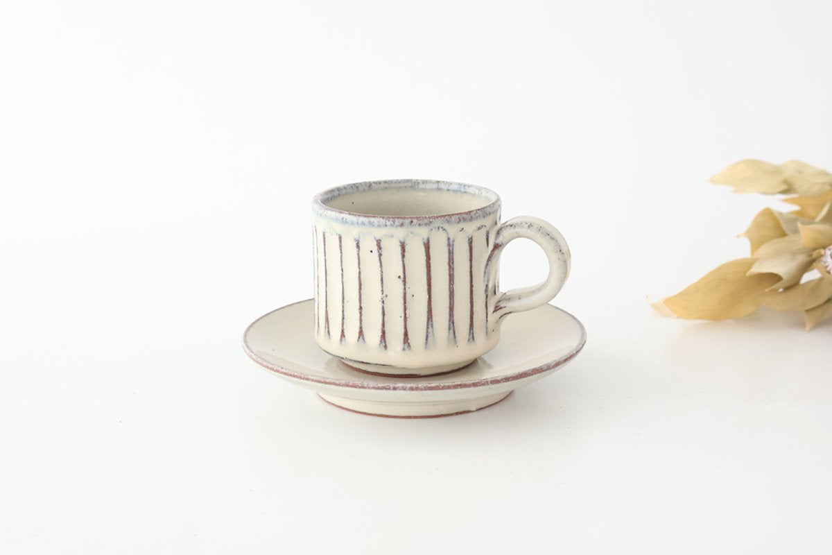 Cup and Saucer White Glaze Carving  | Shigaraki Ware