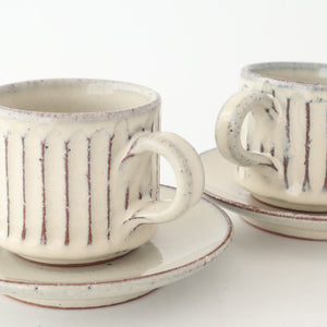 Cup and Saucer White Glaze Carving  | Shigaraki Ware