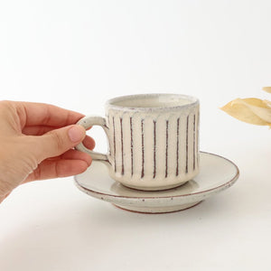 Cup and Saucer White Glaze Carving  | Shigaraki Ware