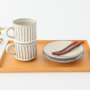 Cup and Saucer White Glaze Carving  | Shigaraki Ware