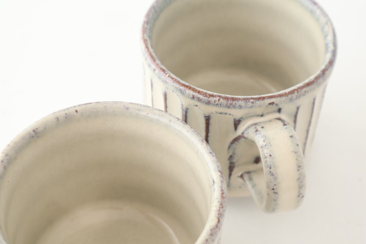 Cup and Saucer White Glaze Carving  | Shigaraki Ware