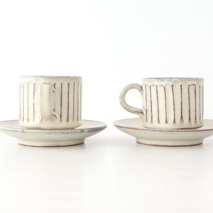 Cup and Saucer White Glaze Carving  | Shigaraki Ware