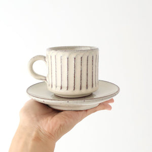 Cup and Saucer White Glaze Carving  | Shigaraki Ware