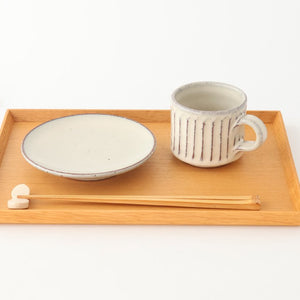 Cup and Saucer White Glaze Carving  | Shigaraki Ware