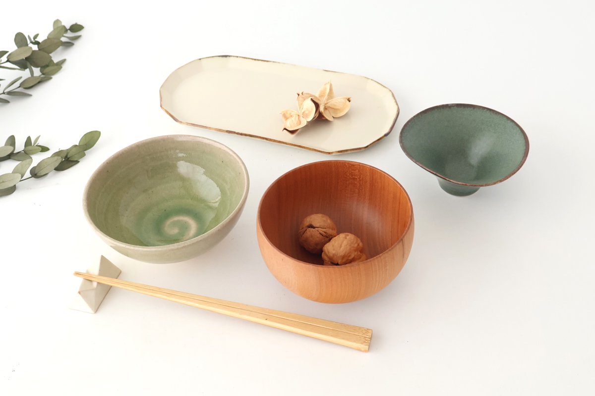 kei Morning Glory-shaped Small Bowl Green | Kobachi Mino Ware