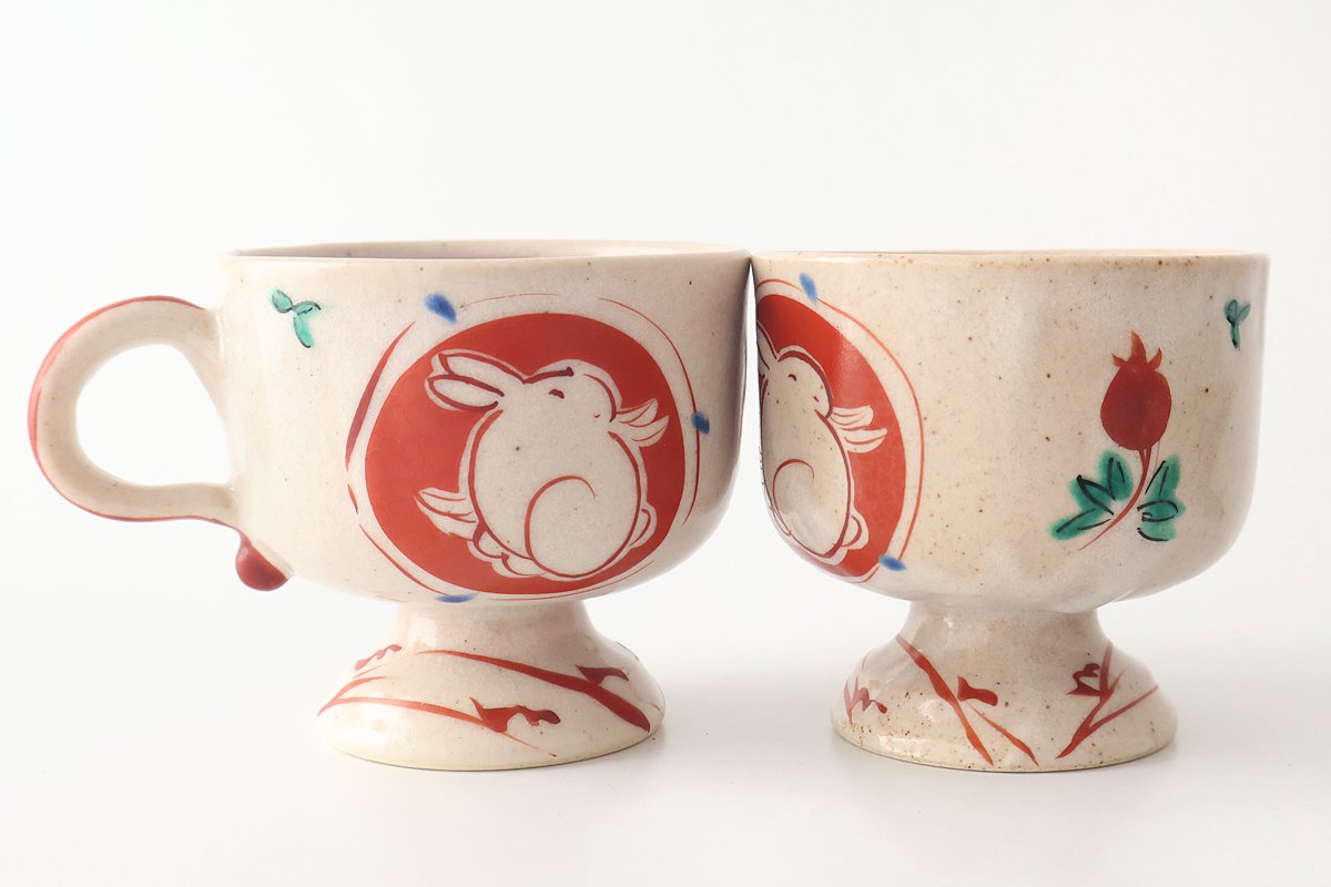 Zoho Kiln Footed Mug Red Rabitt | Mino Ware