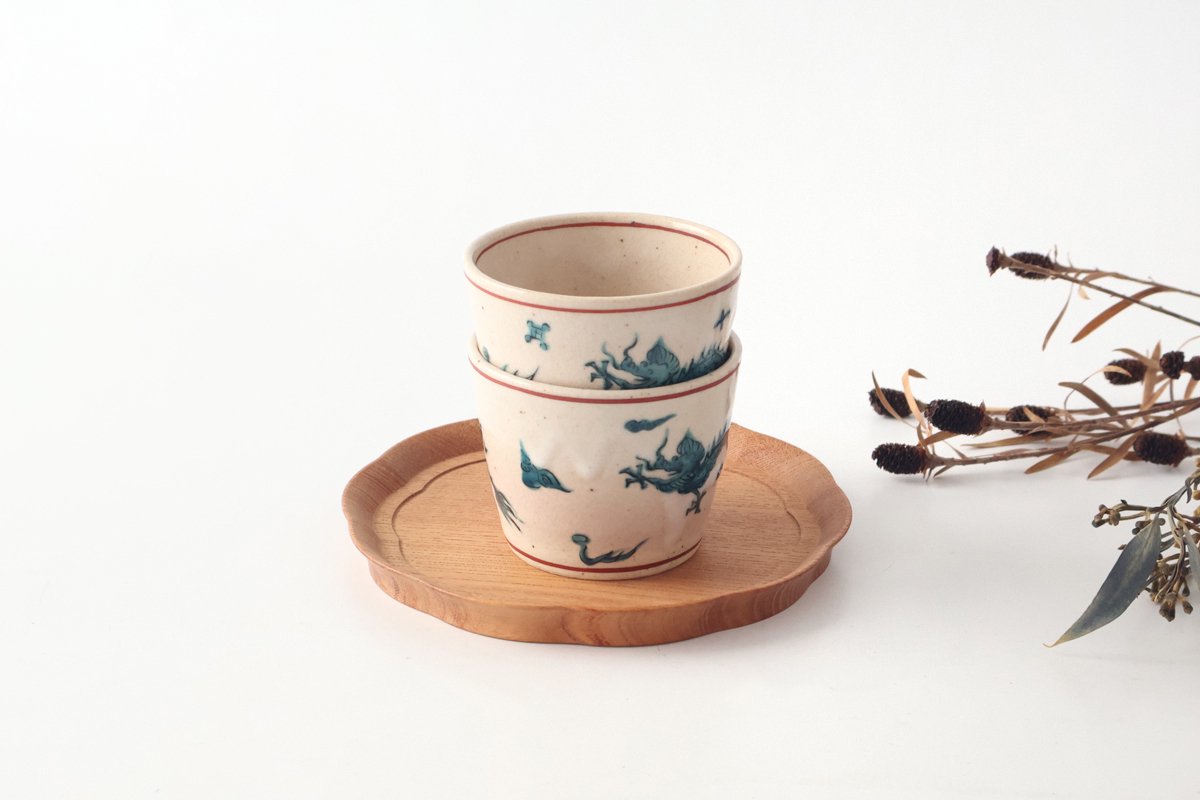 Zoho Kiln Soba Choko Green Dragon | Free Cup Mino Ware